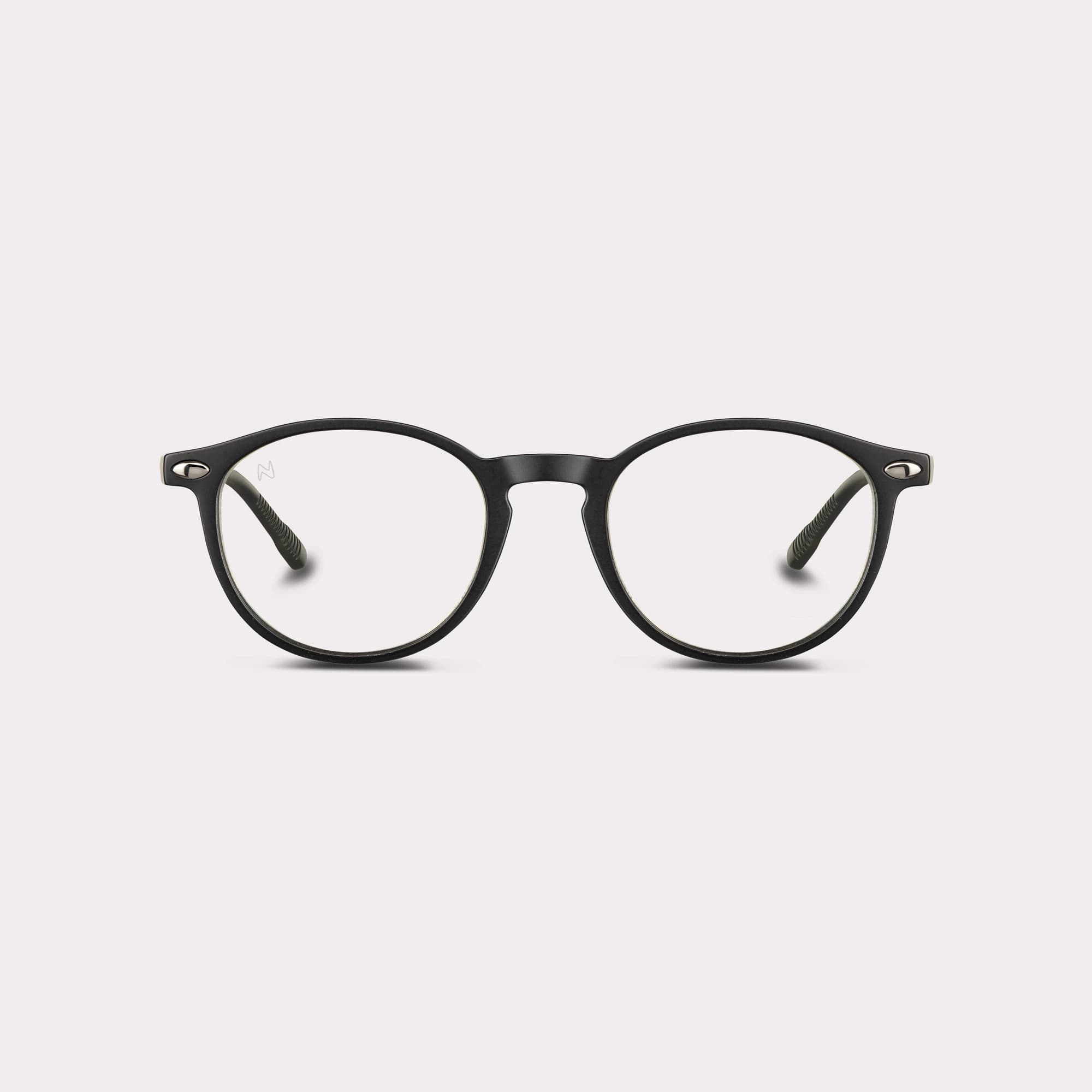 A pair of Cruzy Black Kids' anti-blue light glasses seen from the front