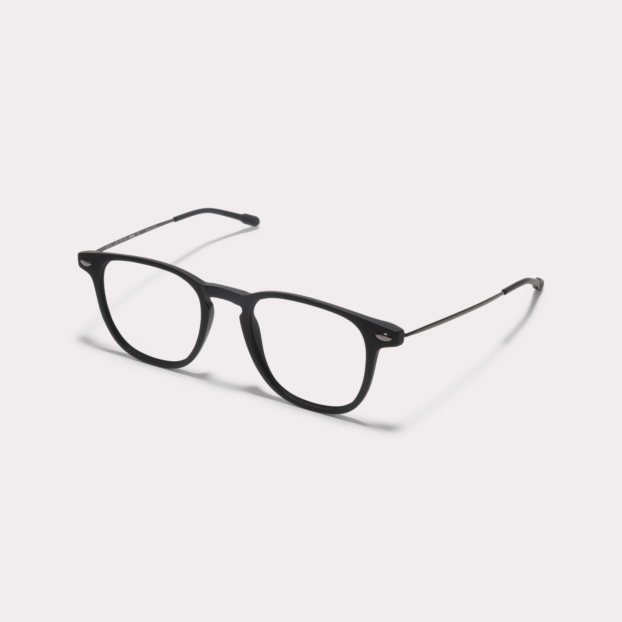 A pair of Doni Black Blue light reading glasses seen from the side