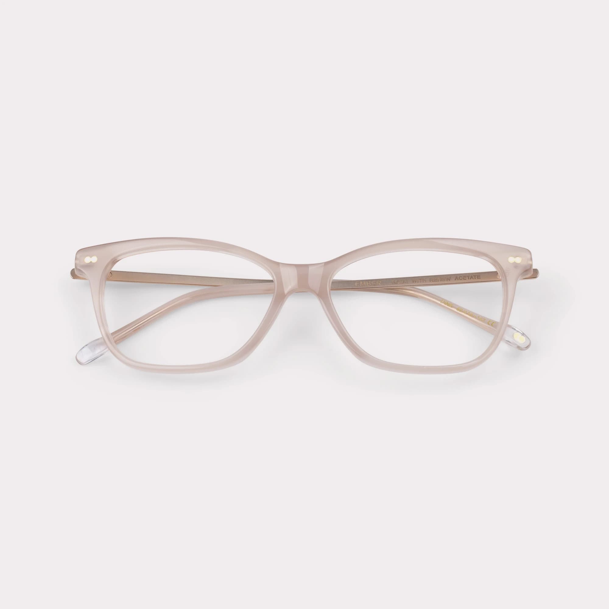 A pair of Ember Pink Reading glasses folded