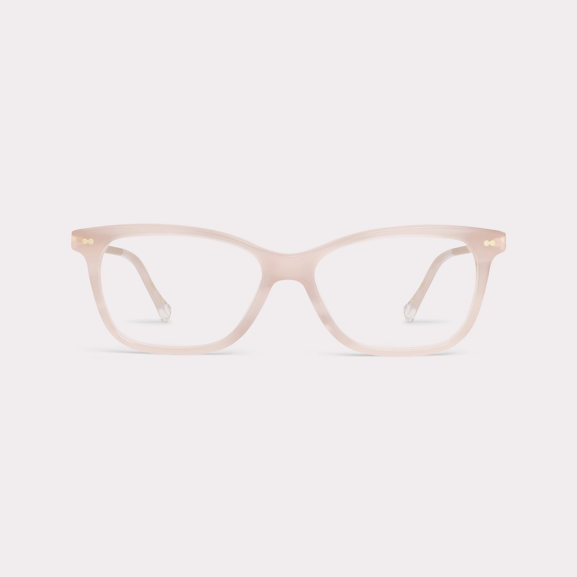 A pair of Ember Pink Reading glasses seen from the front