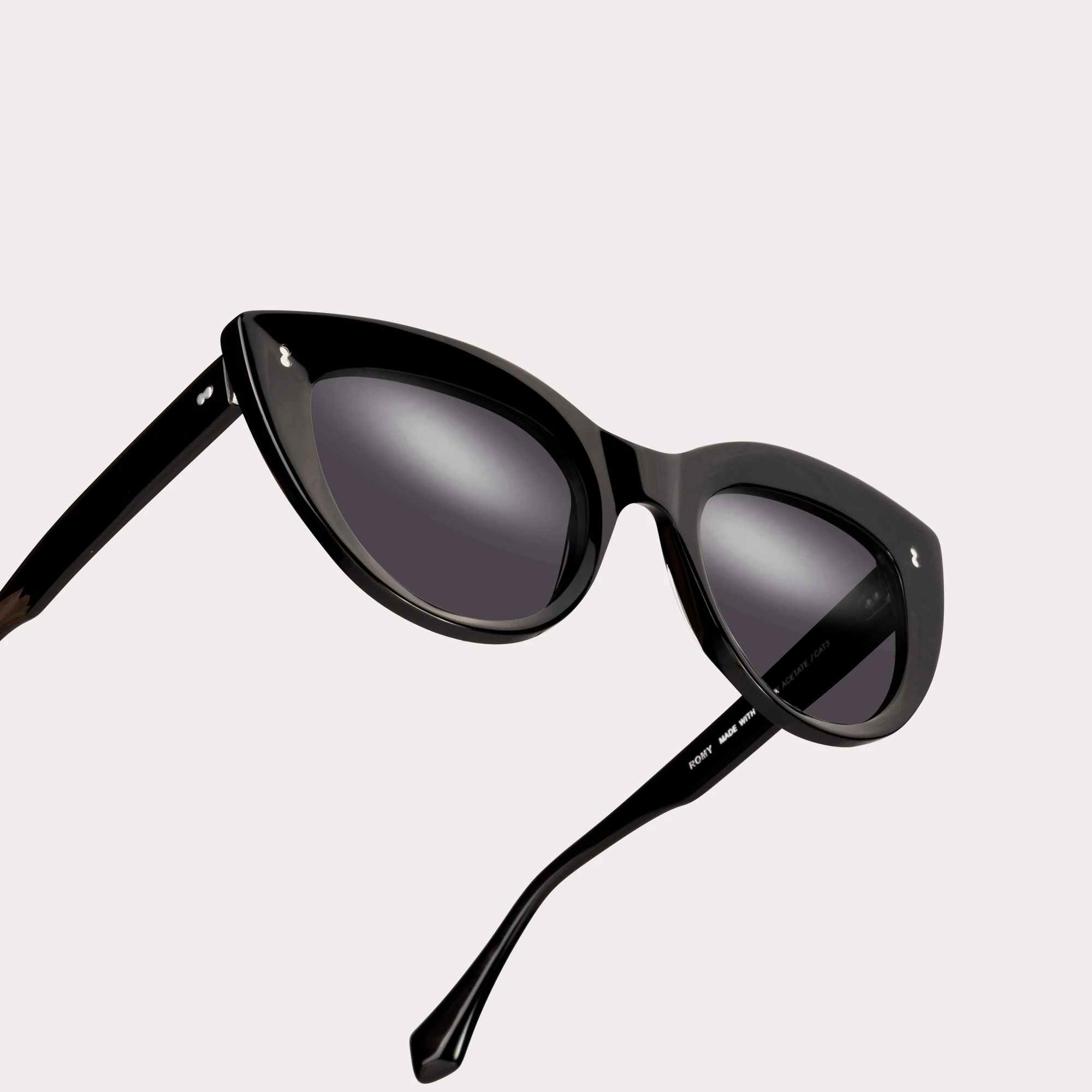 Une paire de Romy Noir Lunettes de soleil en vue macro