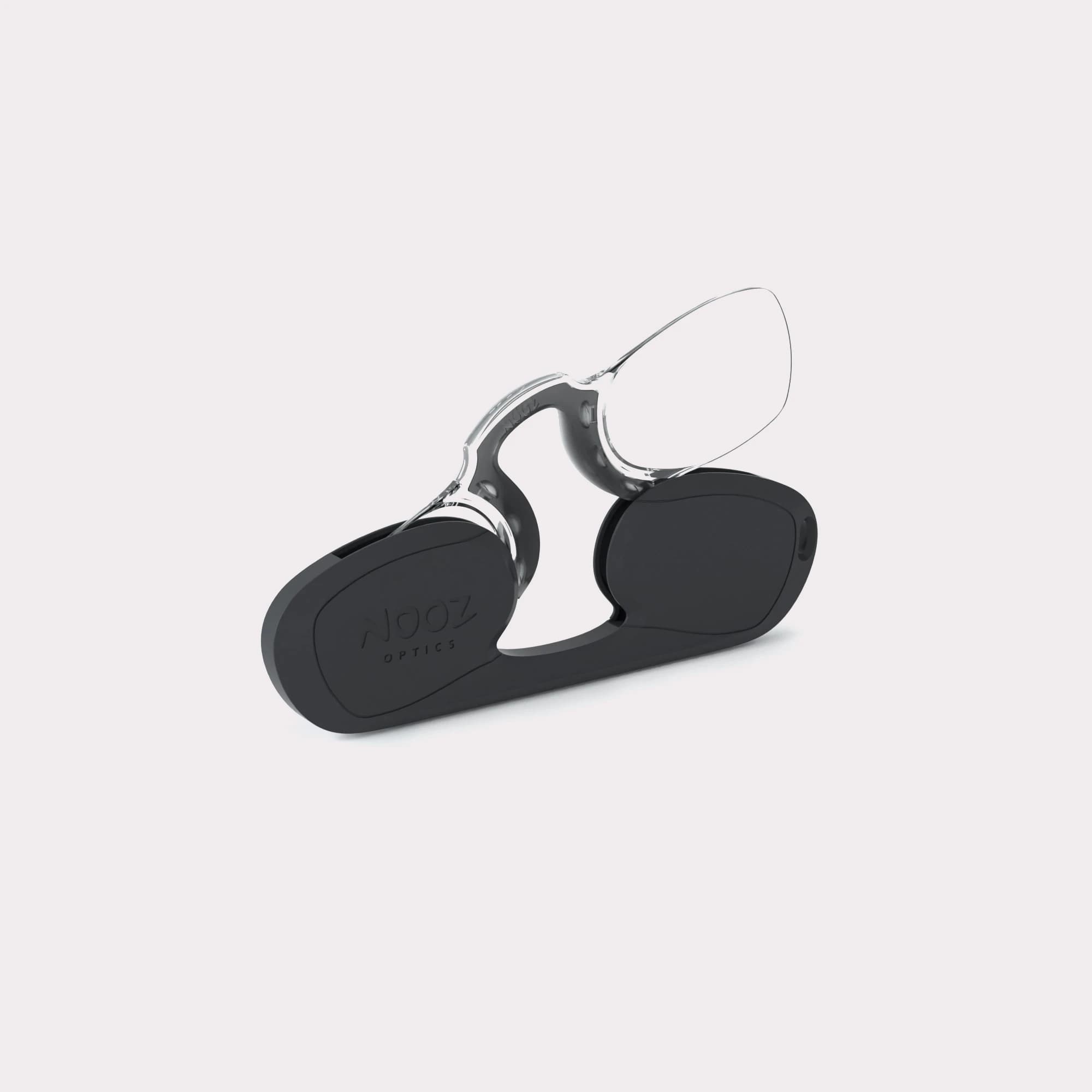 A pair of Rectangular Black Reading glasses coming out of its case